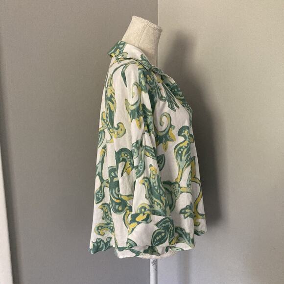 Zara Top Linen blend oversize shirt top Beach Boho Paisley Coastal Women's L - Picture 3 of 12